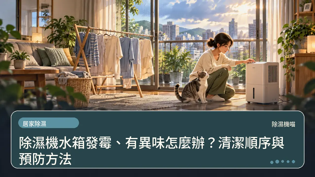 除濕機水箱發霉、有異味怎麼辦?清潔順序與預防方法主題插畫