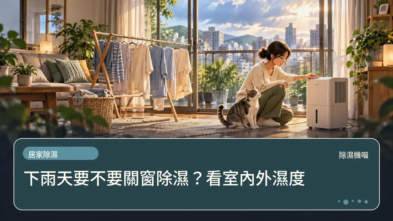 下雨天要不要關窗除濕？看室內外濕度主題插畫