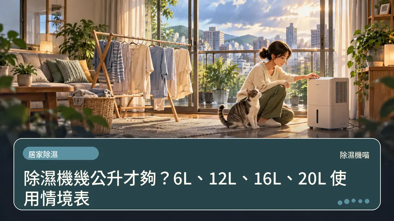 除濕機幾公升才夠?6L、12L、16L、20L 使用情境表主題插畫