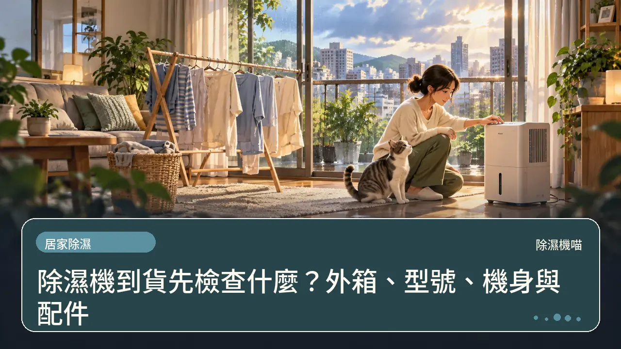 除濕機到貨先檢查什麼？外箱、型號、機身與配件主題插畫