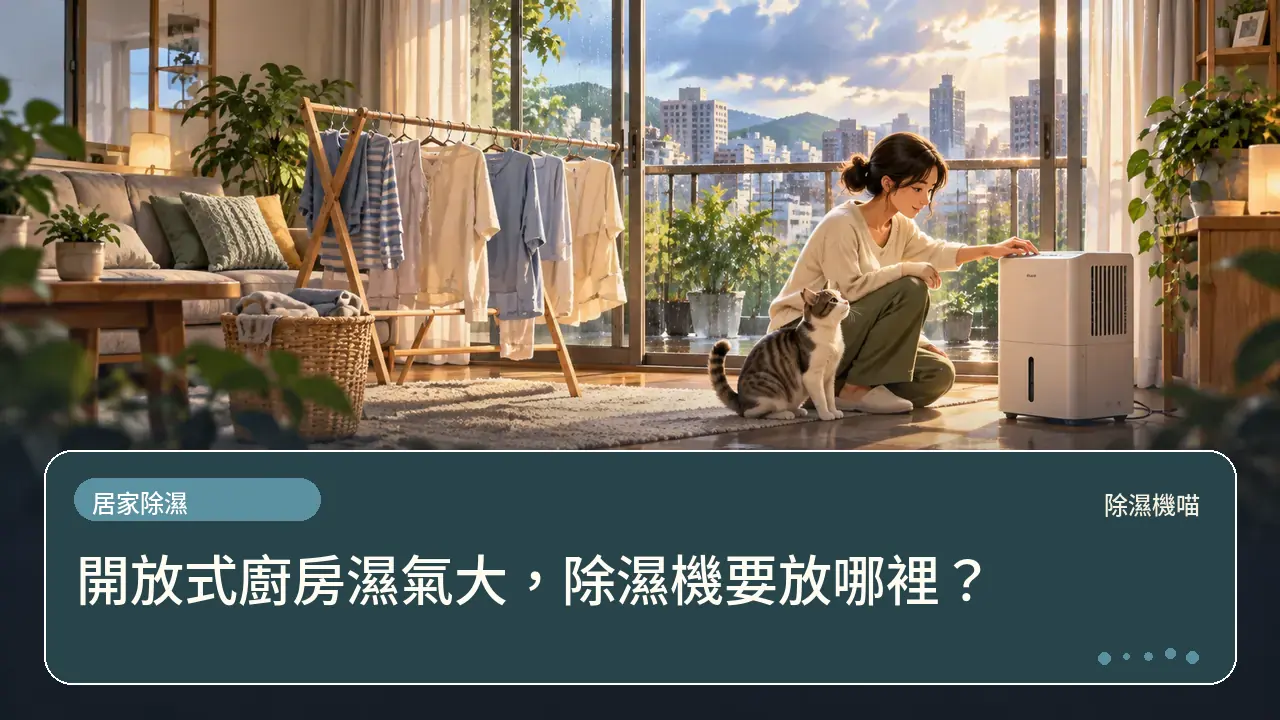 開放式廚房濕氣大，除濕機要放哪裡？主題插畫