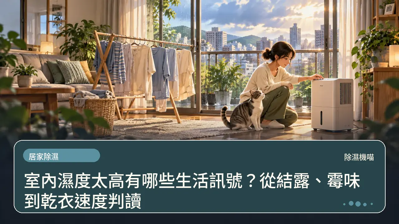 室內濕度太高有哪些生活訊號?從結露、霉味到乾衣速度判讀主題插畫