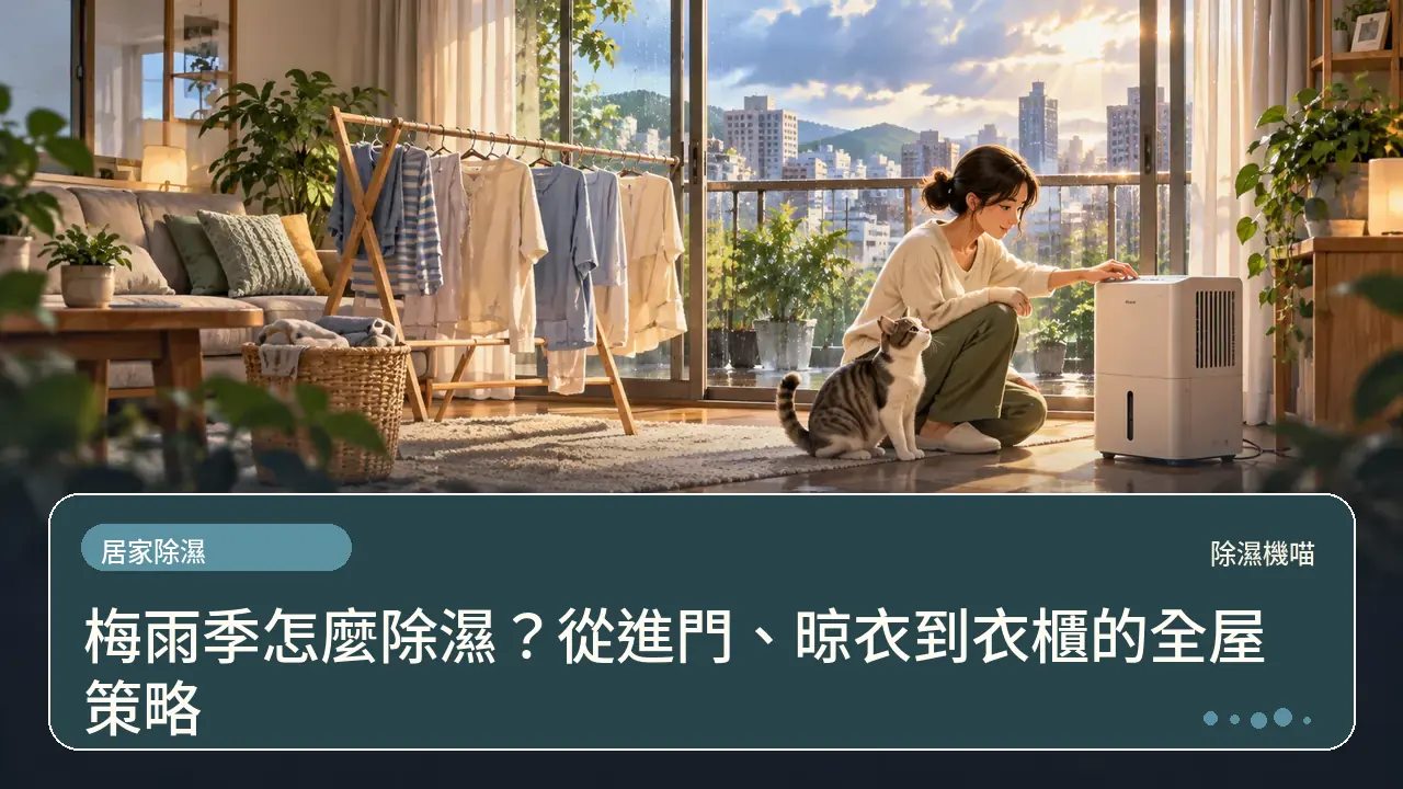 梅雨季怎麼除濕？從進門、晾衣到衣櫃的全屋策略主題插畫