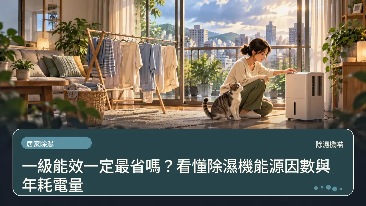 一級能效一定最省嗎？看懂除濕機能源因數與年耗電量主題插畫