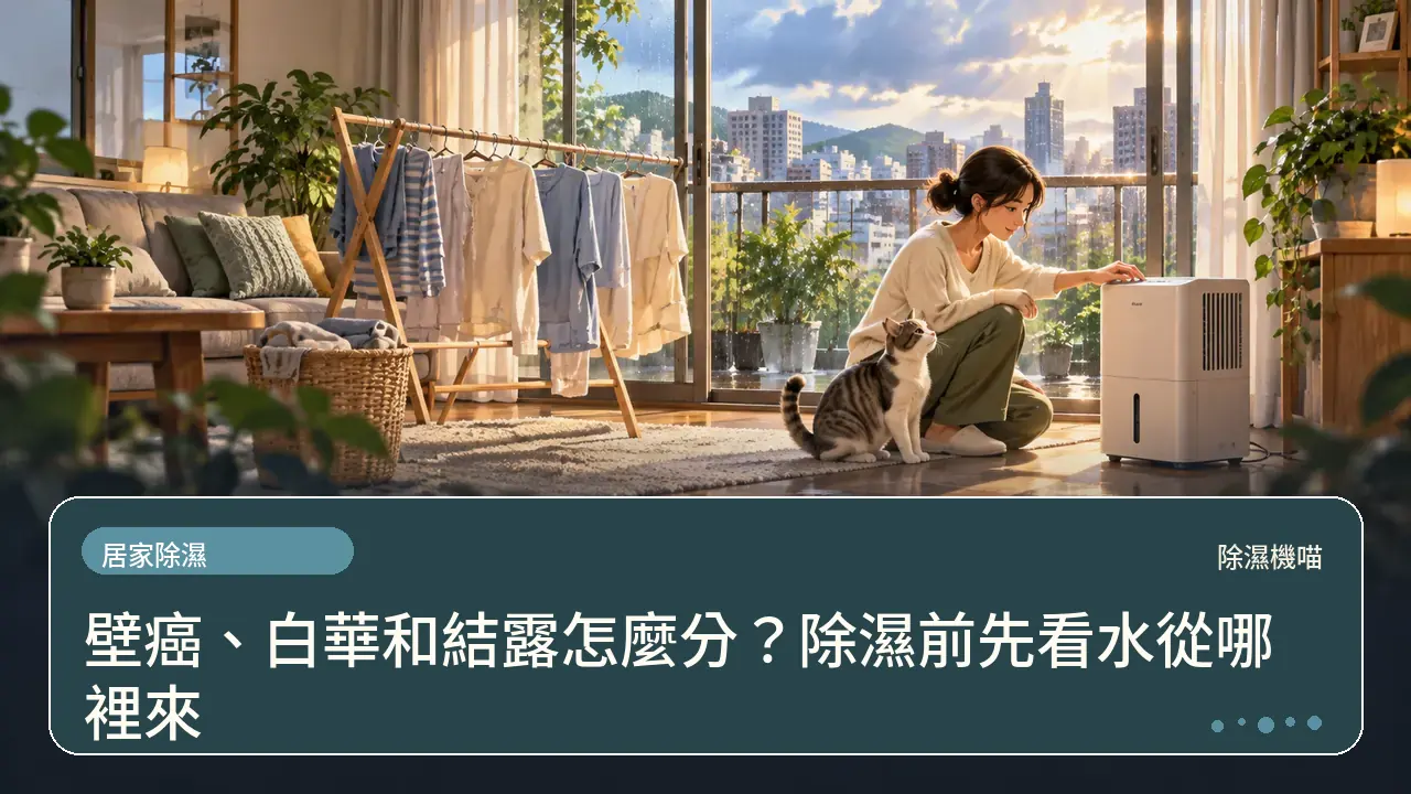 壁癌、白華和結露怎麼分？除濕前先看水從哪裡來主題插畫